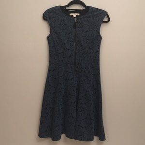 Blue Jacquard Print Zip Front Maggy London Dress